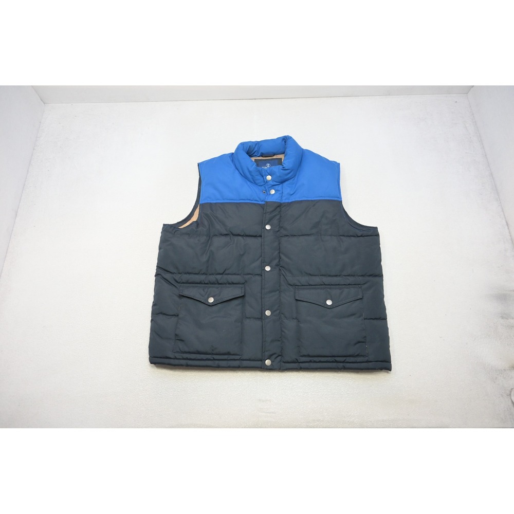 Old Navy Puffer Vest Mens XXL Blue Navy Colorblock Quilted Zip Snap Excellent